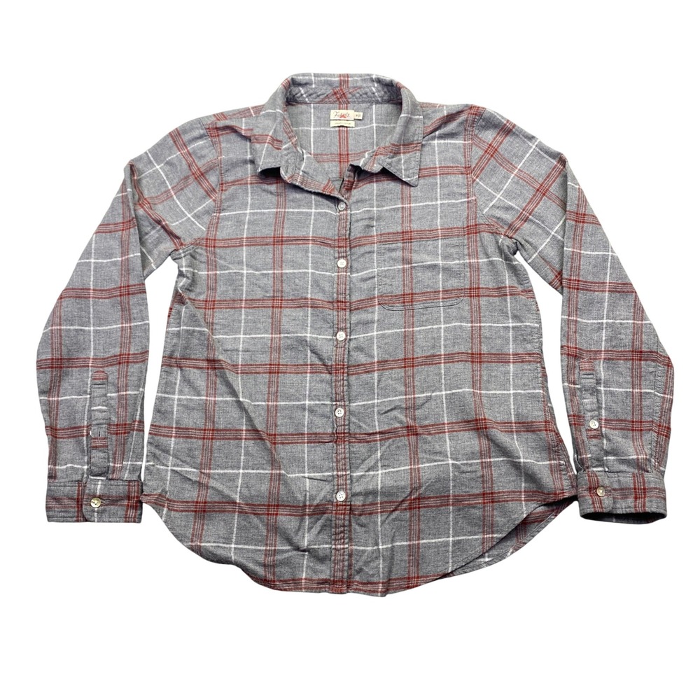 Faherty Womens Organic Cotton Plaid Flannel Shirt Grey Red White Size M‎ Preppy